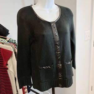 The Limited // Black Toggle Button Down Pleather Accent 3/4 Sleeve Cardigan